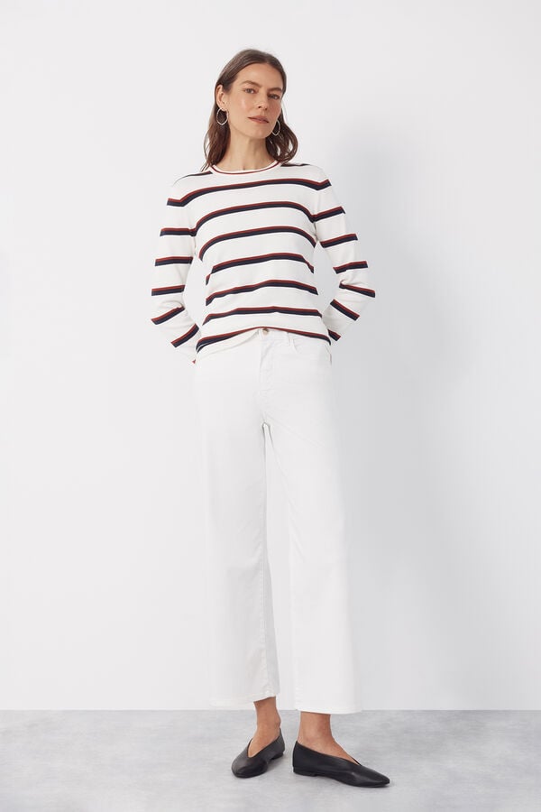 Cortefiel Striped jersey-knit jumper Red