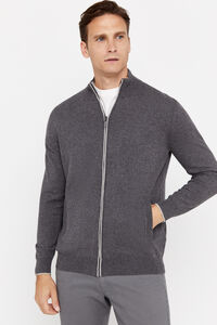 Cortefiel Cotton zip-up cardigan with cashmere Grey