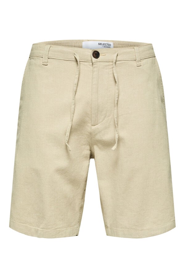 Cortefiel Pantalón chino corto confeccionado con lino y algodón orgánico. Marrón