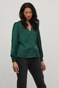 Cortefiel Women's long-sleeve V-neck blouse Green