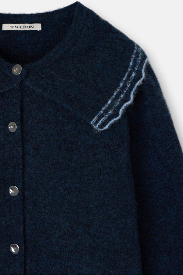 Silbon Casaco de malha com gola gola contrastante Azul