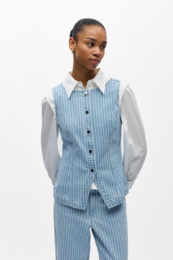 Object Striped denim gilet Blue