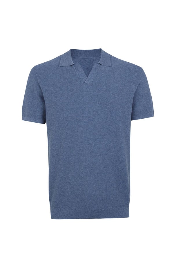 Cortefiel Cotton knit short sleeve polo shirt Blue