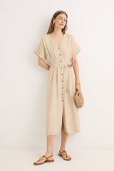 Cortefiel Pleated midi dress Nude