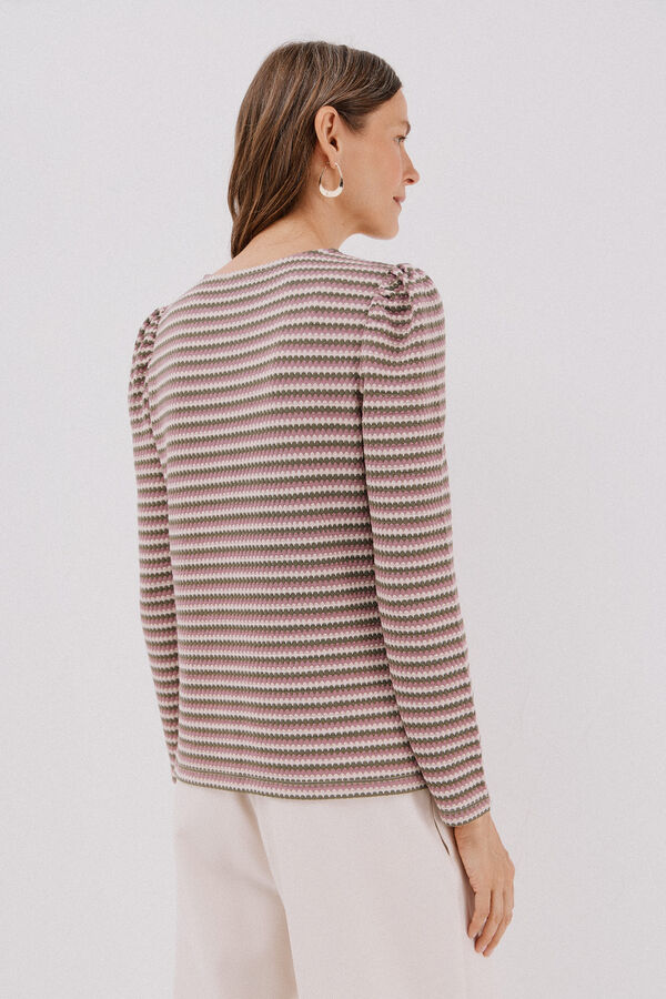 Cortefiel multicoloured striped structured top Printed green