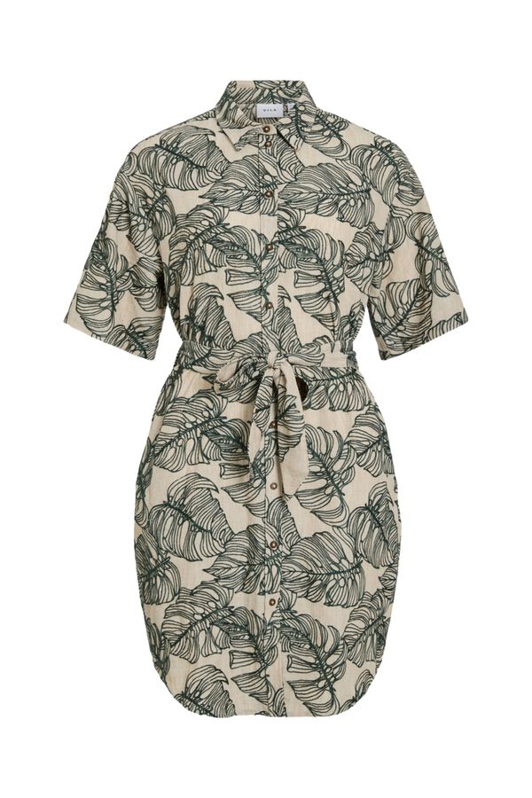 Vila Vestido camiseiro curto com bordados Tostado