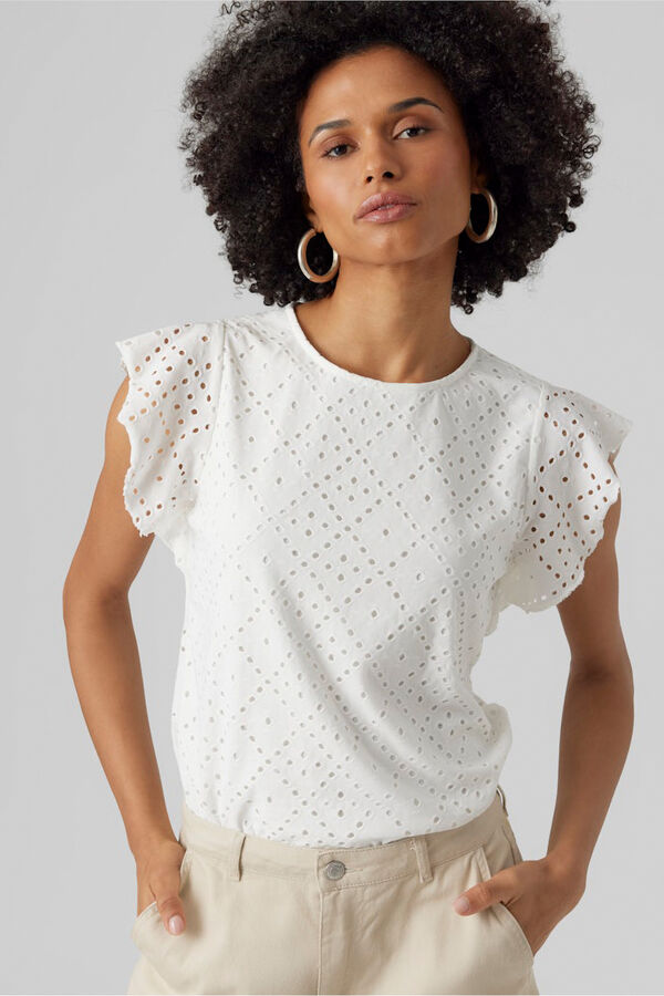 Vero Moda Top vazado com mangas de folhos Branco