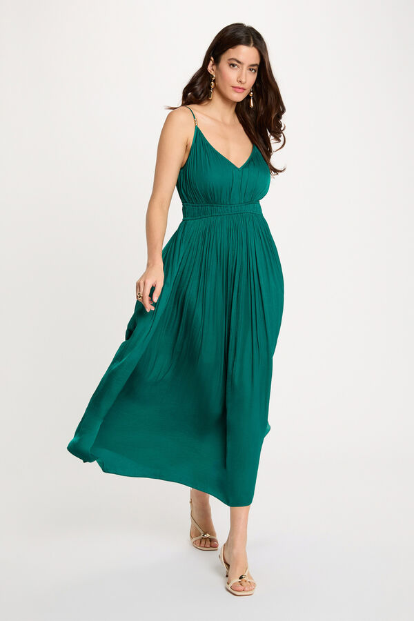 Morgan Vestido midi reto plissado Verde