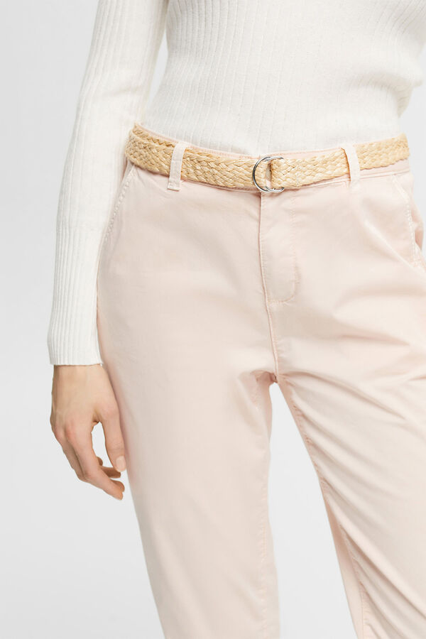 Cortefiel Pantalón básico chino con cinturón trenzado Rosa
