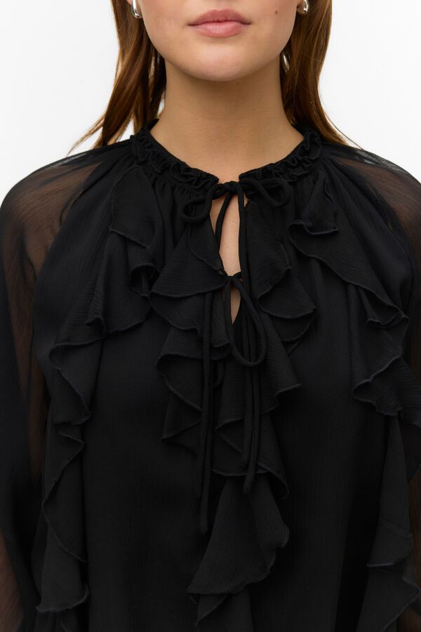 Vero Moda Blusa de manga comprida com folhos Preto