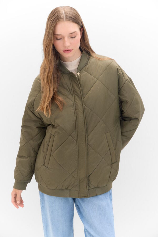 Cortefiel Padded bomber jacket Kaki