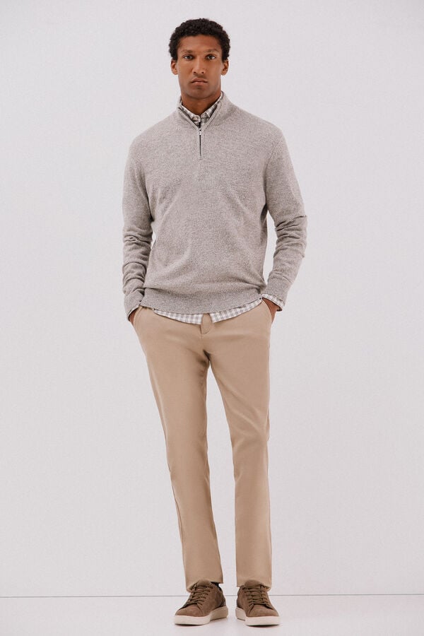 Cortefiel Twisted-knit wool jumper with zip Beige