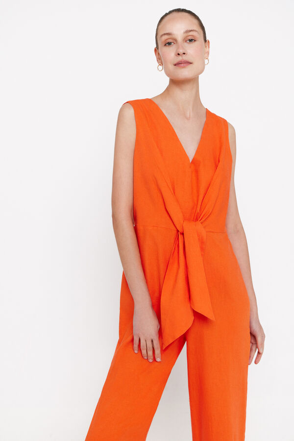 Cortefiel Orange jumpsuit with knot detail Orange
