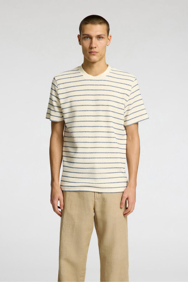 Selected Short sleeve striped jersey-style t-shirt Navy