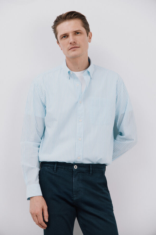 Cortefiel Striped seersucker shirt Blue