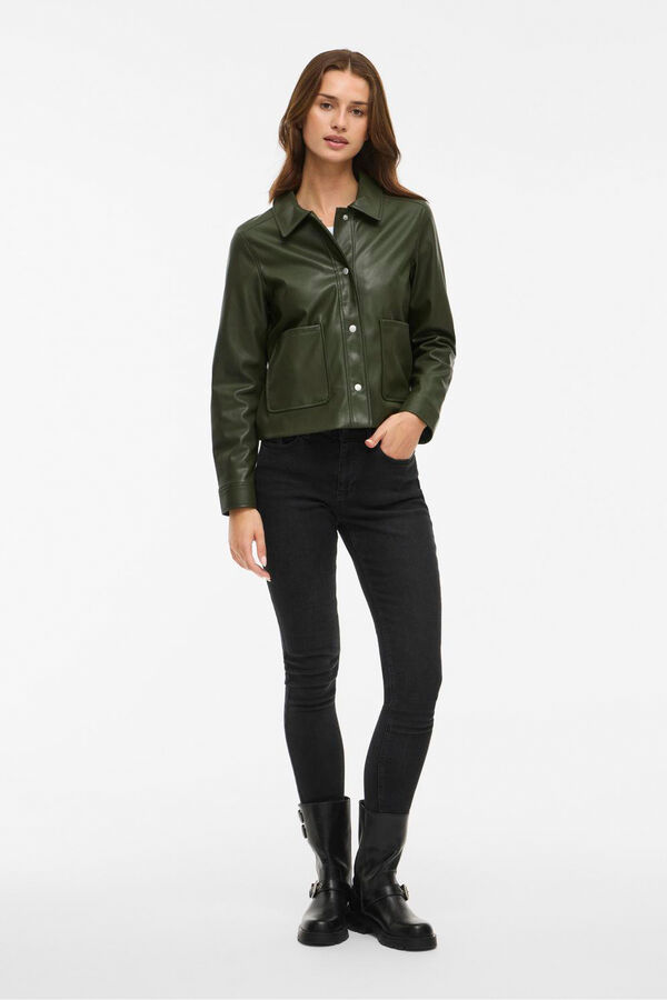 Vila Casaco de couro sint&eacute;tico com bot&otilde;es Verde