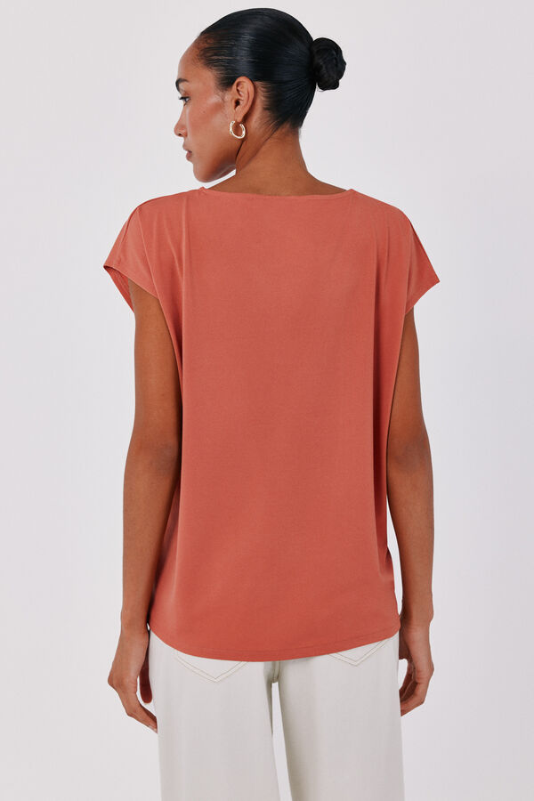 Cortefiel V-neck T-shirt with lace detail Coral