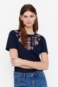 Cortefiel Multicoloured embroidered T-shirt Navy