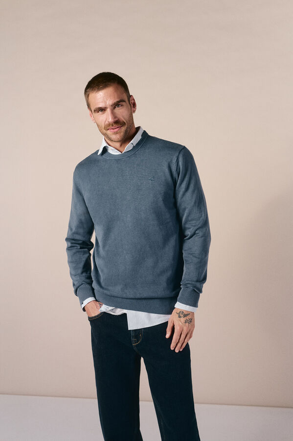 OOTO Washed cotton round neck jumper Blue