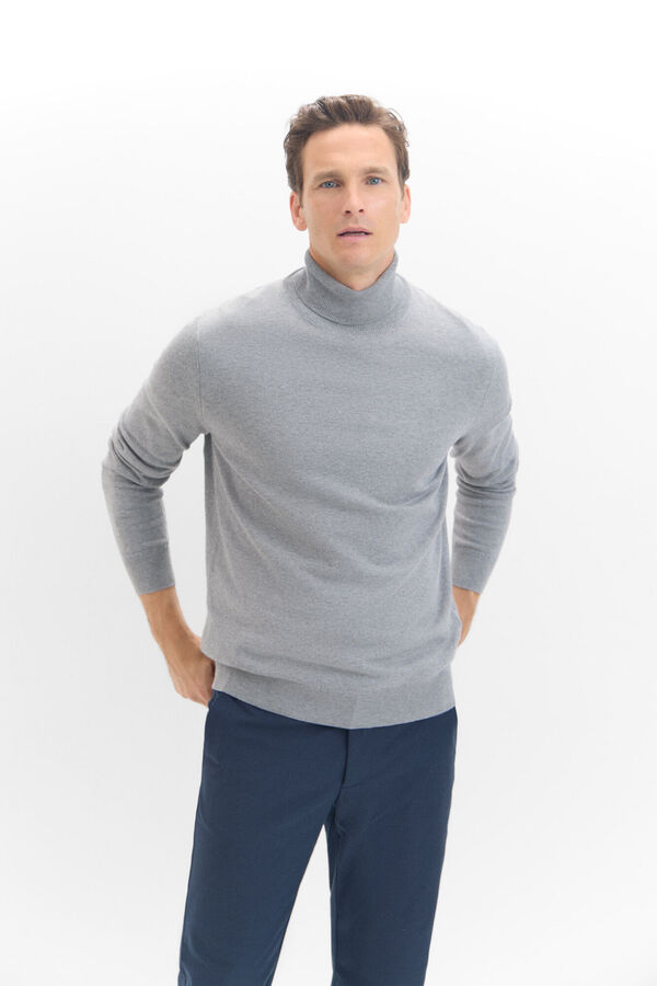 Cortefiel Cotton/silk cashmere high neck jumper  Grey