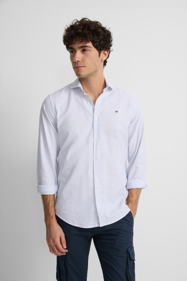 Silbon Camisa esportiva oxford xadrez média Azul