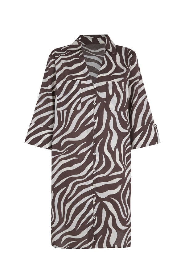 Cortefiel Printed cotton shirt kaftan Printed brown