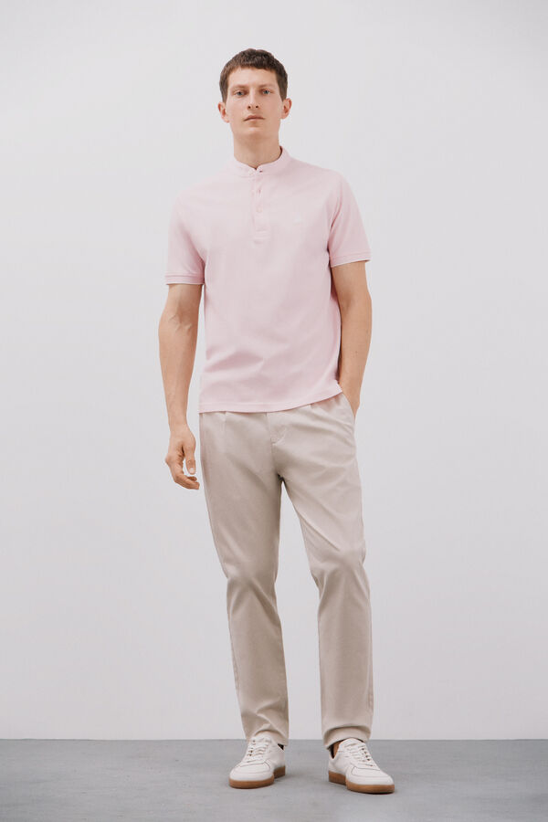 Cortefiel Mandarin collar polo shirt Pink
