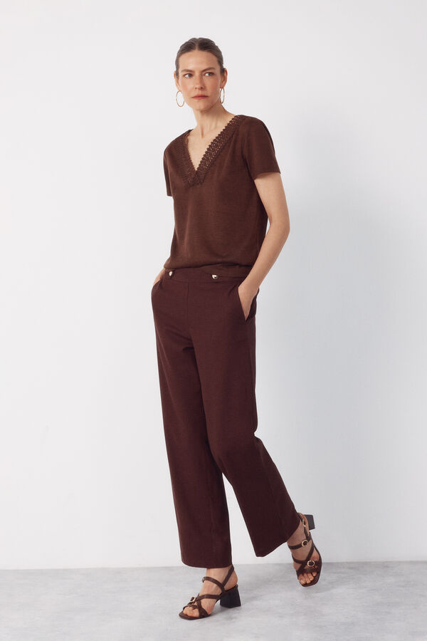 Cortefiel V t-shirt with trim Brown