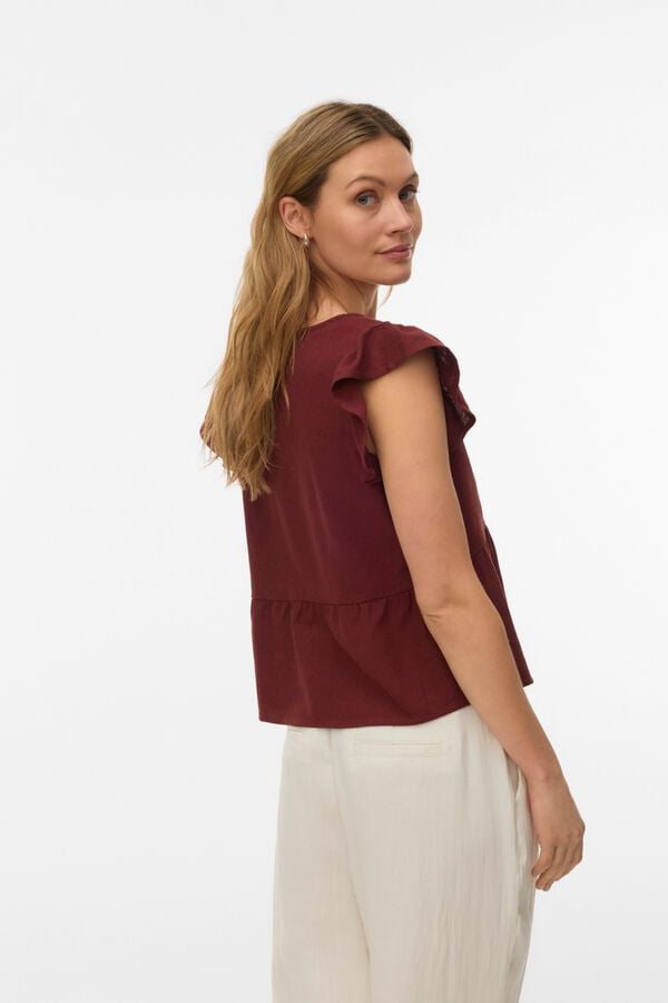 Vero Moda Top manga curta com folho Castanho