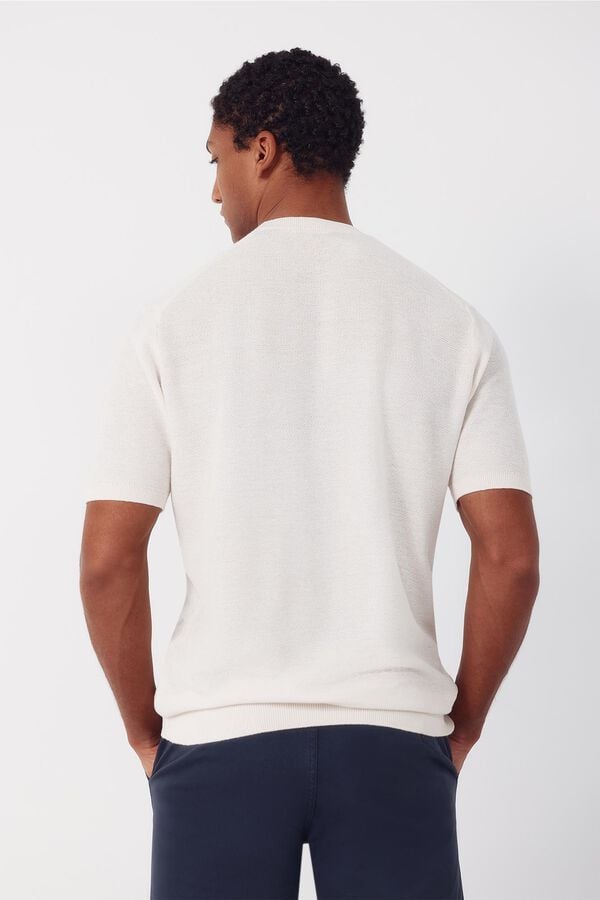 Cortefiel Basic short sleeve jersey T-shirt Ivory