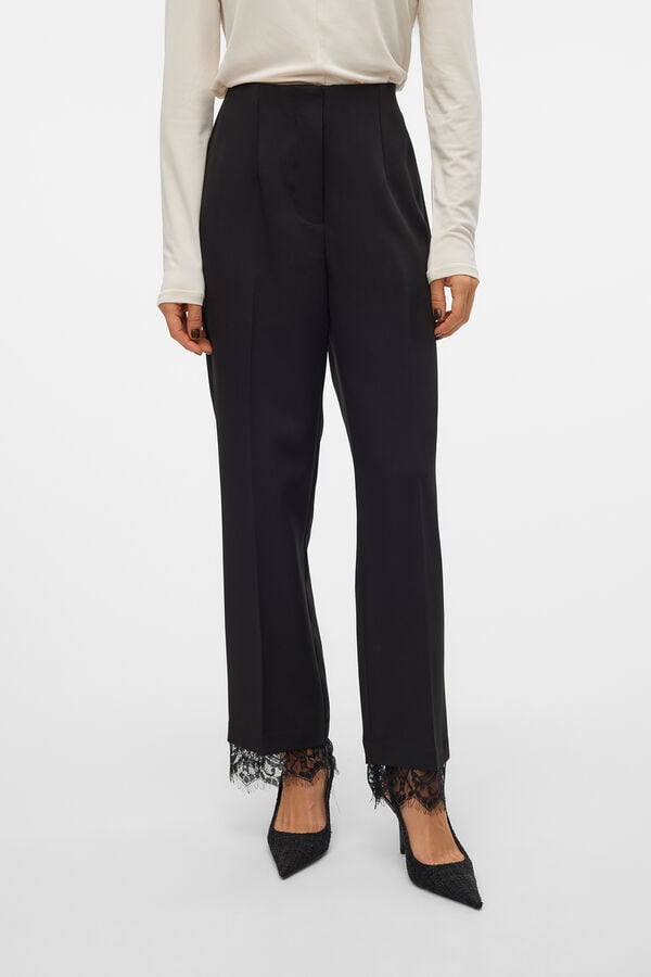 Cortefiel Long trousers with lace  Black