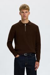 Selected Polo de malha de algod&atilde;o Castanho