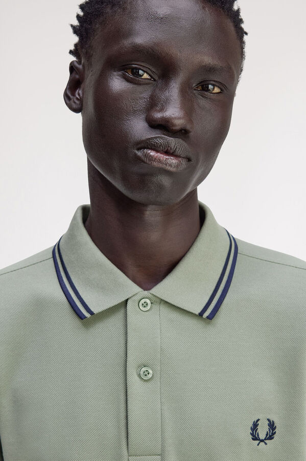 Fred Perry Polo piqué de manga comprida masculina Cinzento