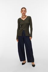 Vero Moda Cardig&atilde; canelado gola em bico Verde