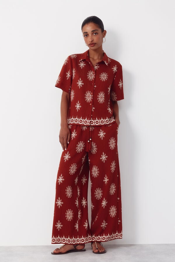 Cortefiel Printed short sleeve shirt Kaki