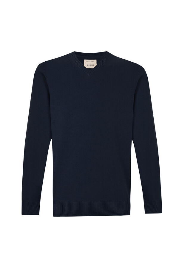 Cortefiel Cotton fine knit V-neck jumper Purple