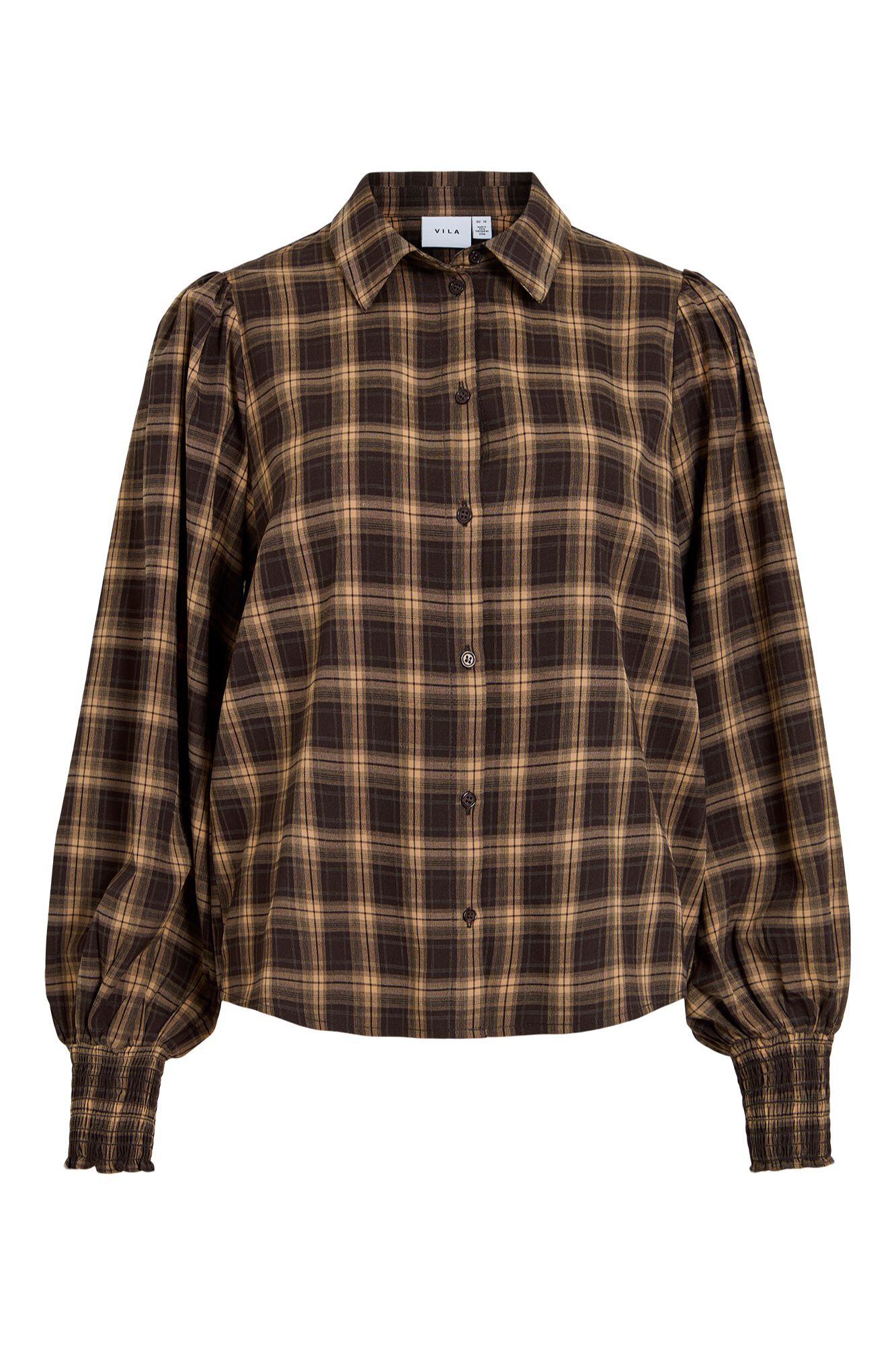 Vila Camisa de cuadros con manga abullonada
