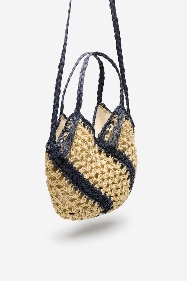 Cortefiel Raffia braided crossbody Nude