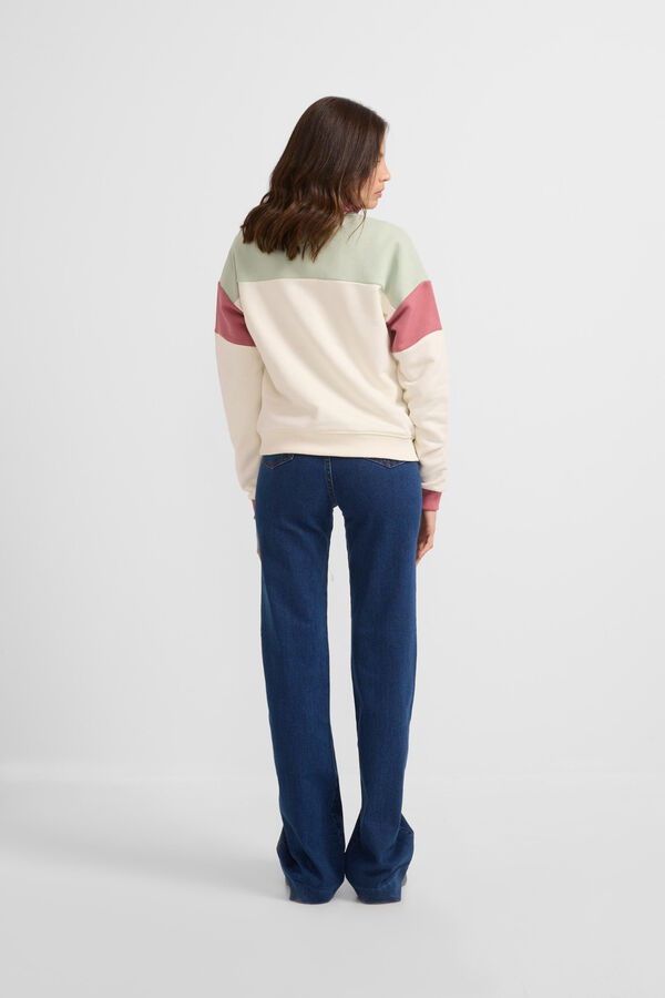 Silbon Sudadera woman tricolor cuello botones Marfil