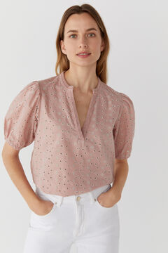 Cortefiel English embroidered blouse Pink