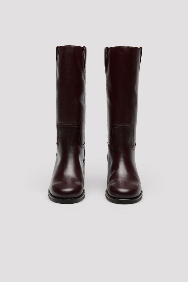 Cortefiel Leather heel boot Maroon