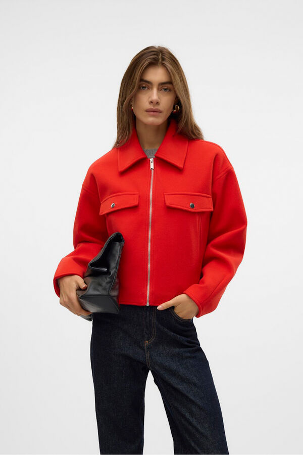 Vero Moda Casaco de feltro de manga comprida  Vermelho