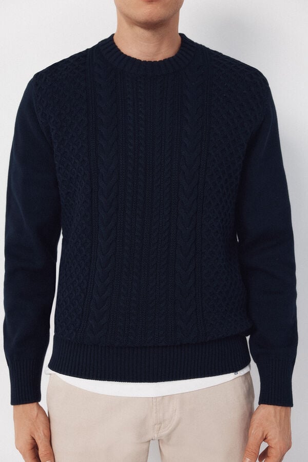Cortefiel Cable knit round neck jersey-knit  Navy