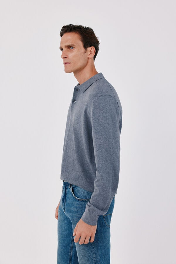 Cortefiel Cotton cashmere knit polo neck jumper Grey