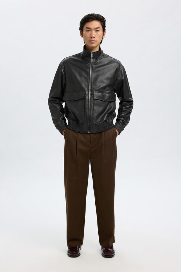 Selected 100% leather leather jacket  Black