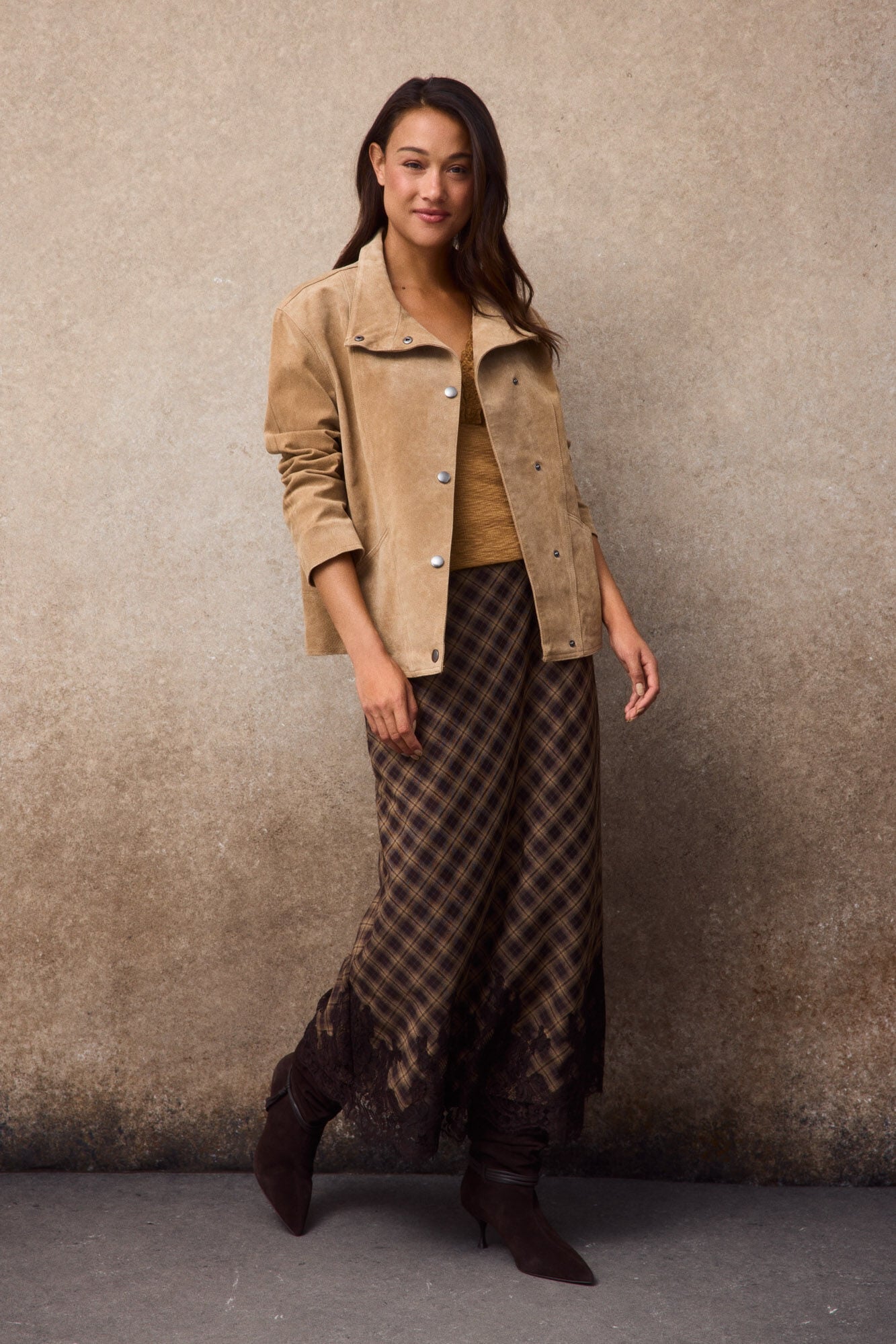 Slowlove Plaid midi skirt