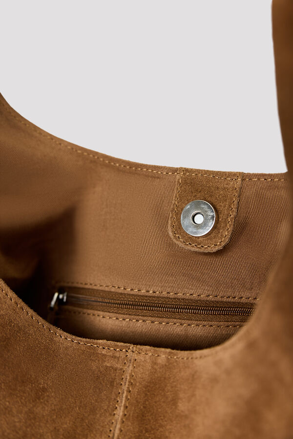 Cortefiel Leather hobo bag Dark brown
