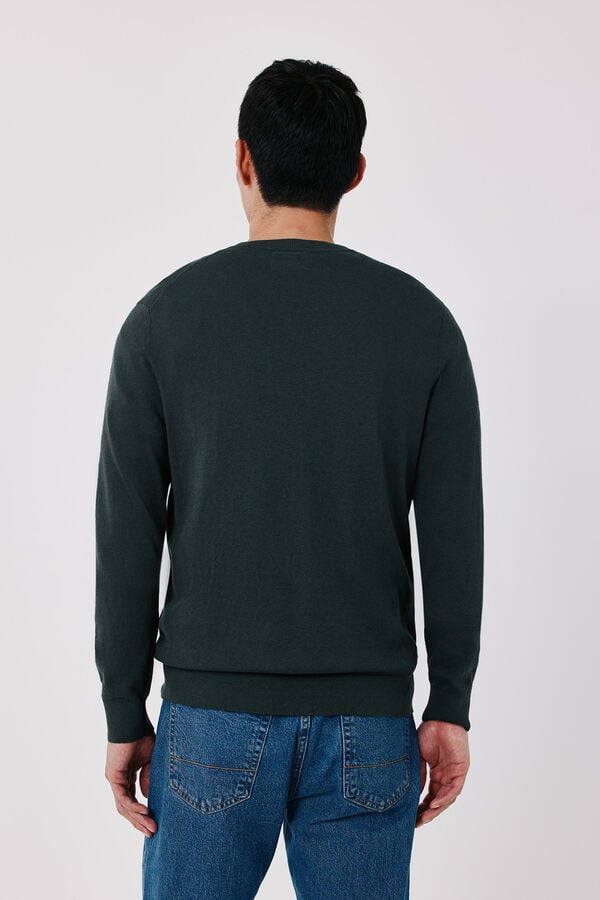 Cortefiel Cotton cashmere knit V-neck jumper Kaki