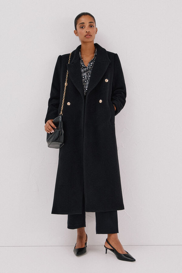 Cortefiel Long coat Italian fabric Black