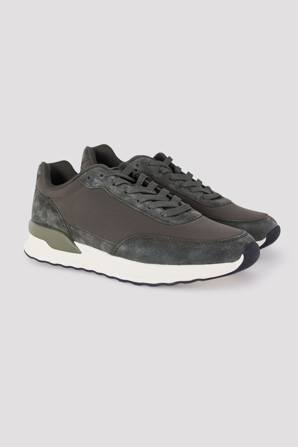 Cortefiel Leather and textile sneaker Kaki